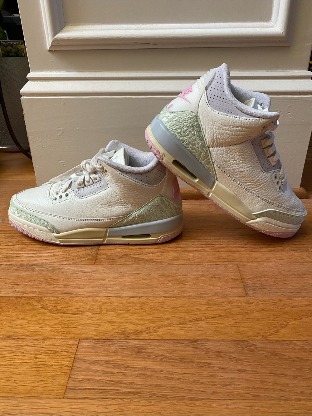 Jordan Kids White Sneakers with Pastel Pink and Mint Accents